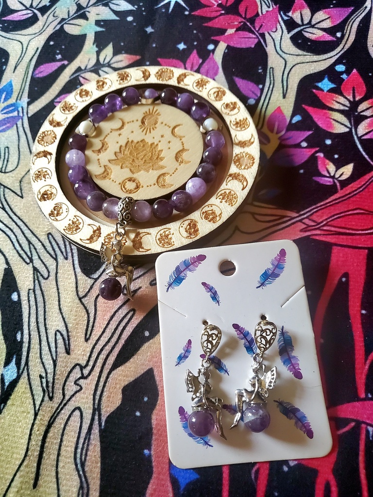 Parure Améthyste bracelet paire de boucle d'oreille