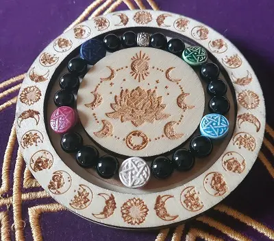 Bracelet pentacle protection obsidienne