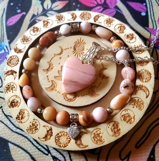 Parure Opale rose pendentif bracelet