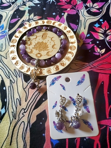 Parure Améthyste bracelet paire de boucle d'oreille