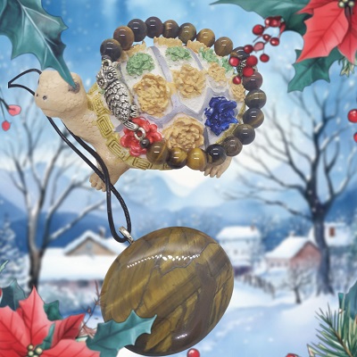 Parure Oeil de tigre bracelet pendentif 