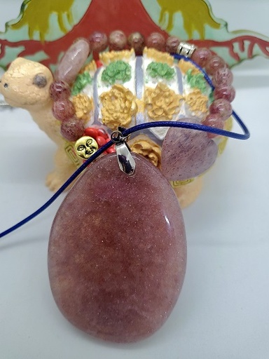 Parure Quartz cerise bracelet pendentif